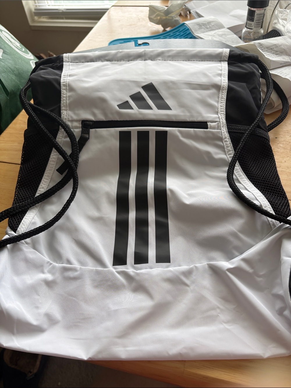 adidas White and Black Drawstring Training Backpack